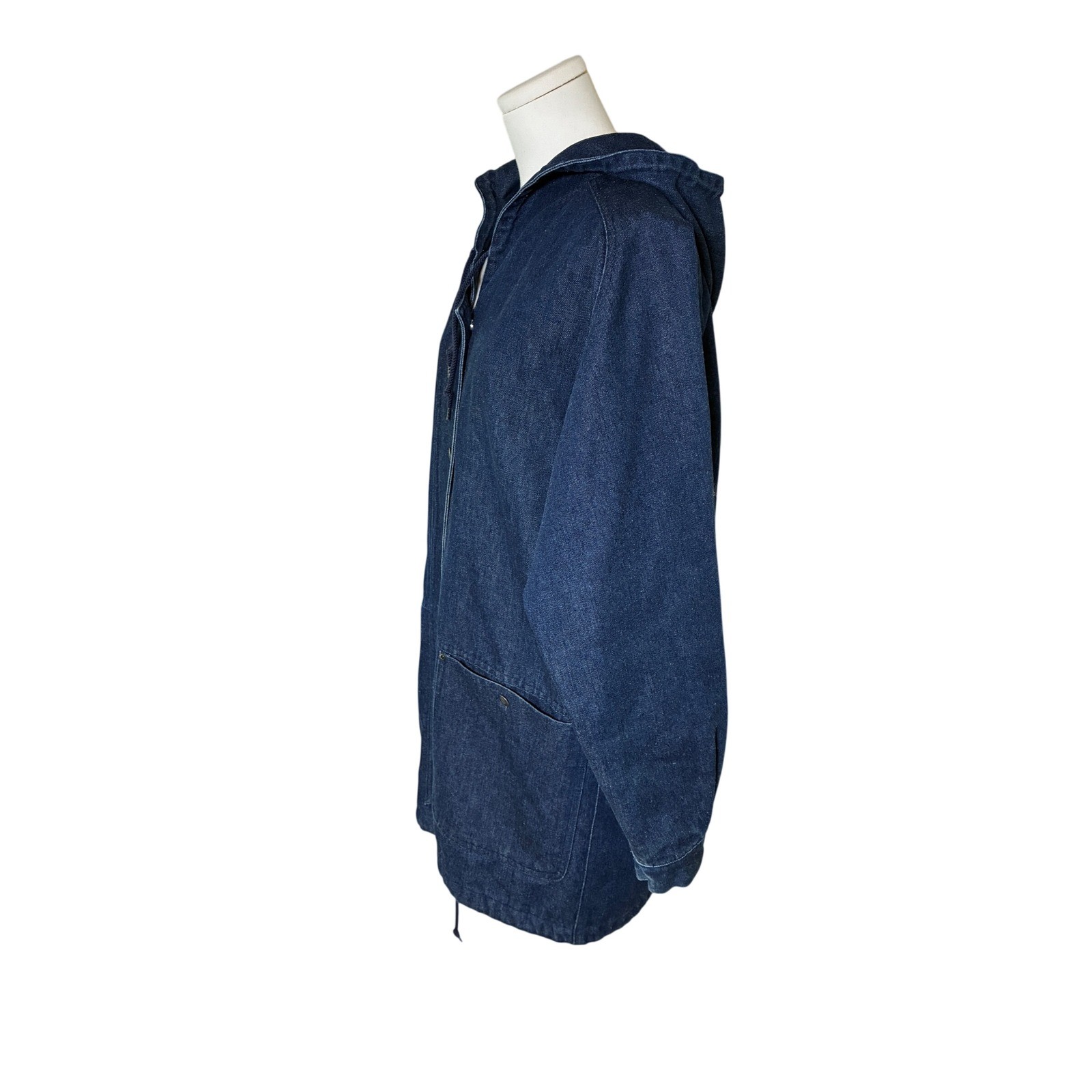 Etienne Aigner Denim Quilted Hooded Utility Parka Jacket Women’s Small Vintage