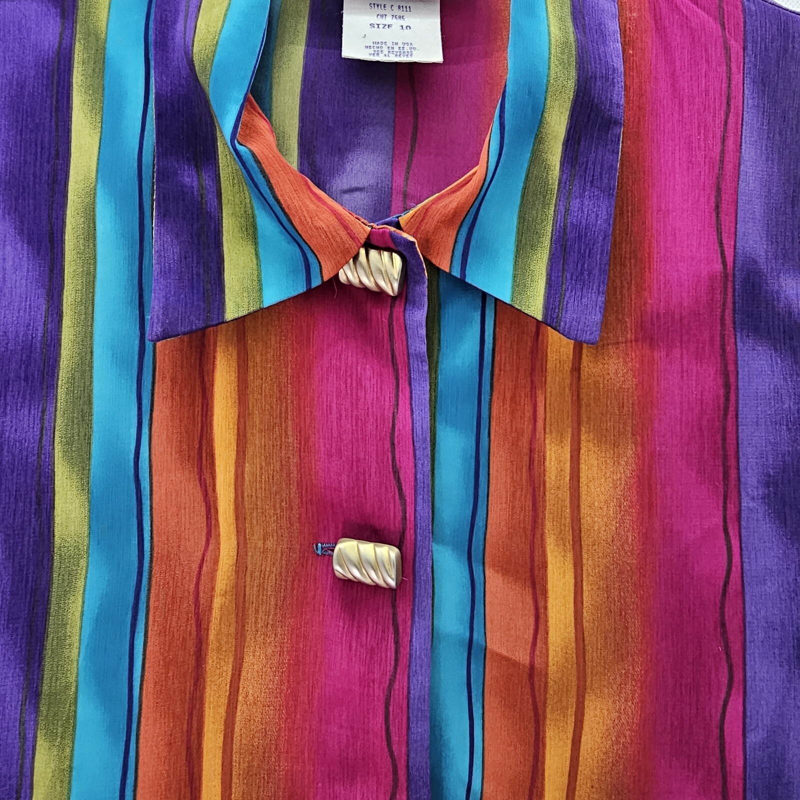 Vintage Jo Hardin Women Size 10 Multicolor Polyester Button-Down Shirt