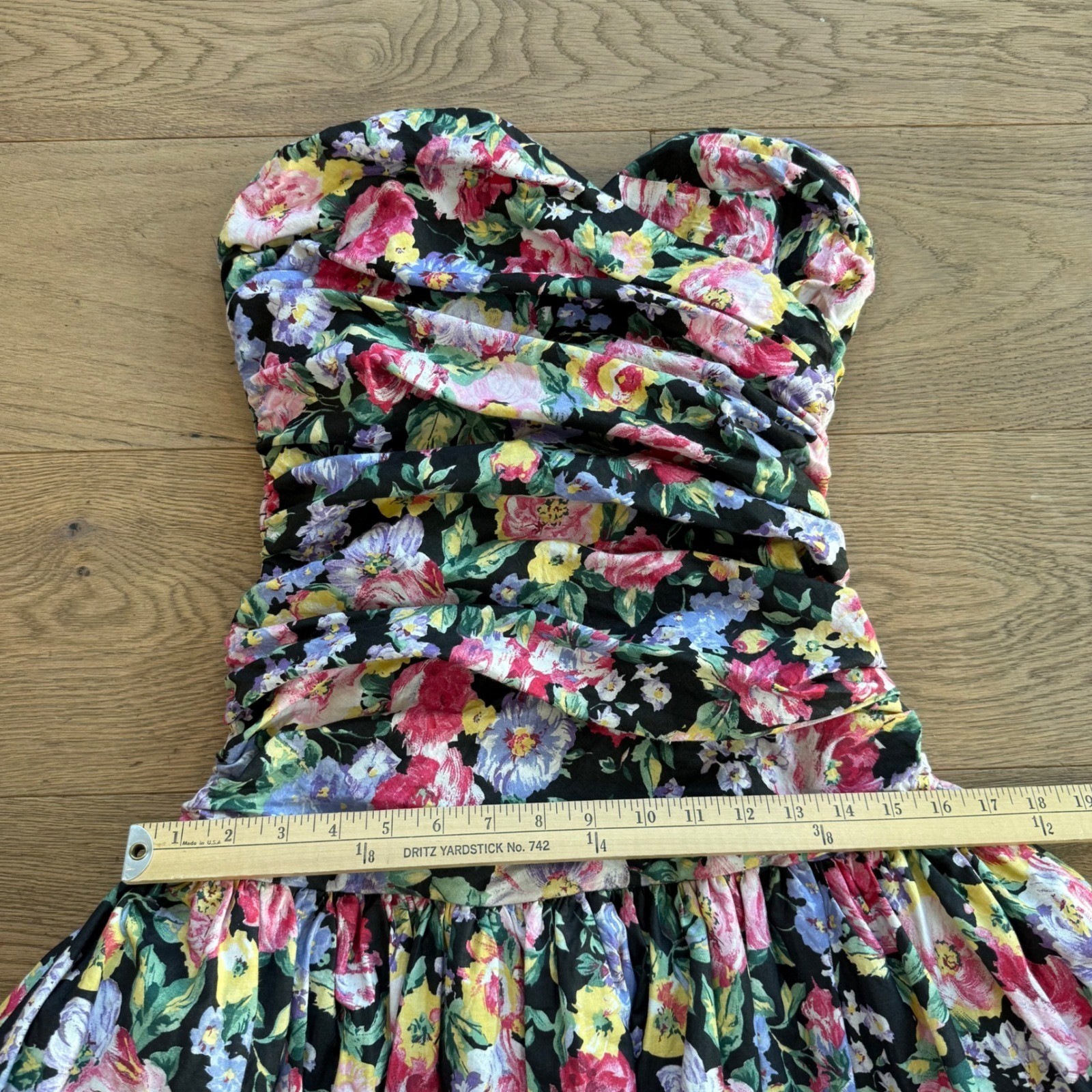 Vintage Positively Ellyn Strapless Floral Ruched Bubble Hem Mini Dress Size 12