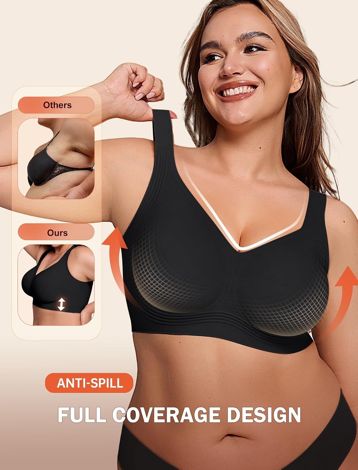 Black Wireless Jelly Bra for Women, Full Coverage Push Up Support, All Size