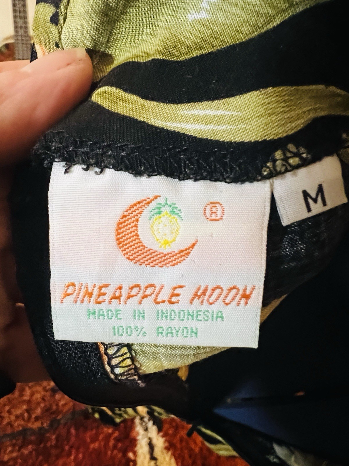 VTG Pineapple Moon Hawaiian Floral Maxi Dress Size Medium