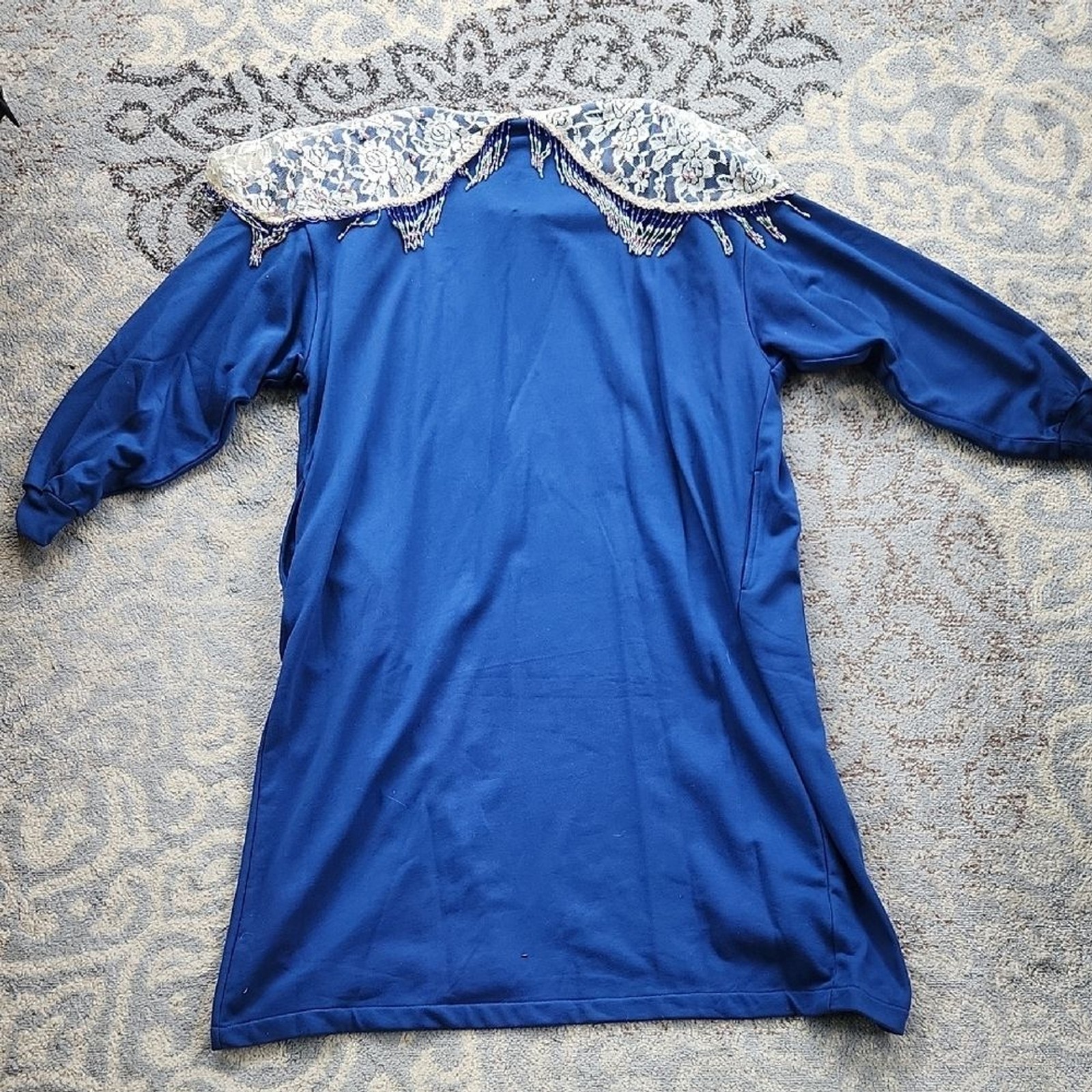 Vintage Lacy Afternoon by Shell Kepler Beaded Duster Cardigan Blue XL