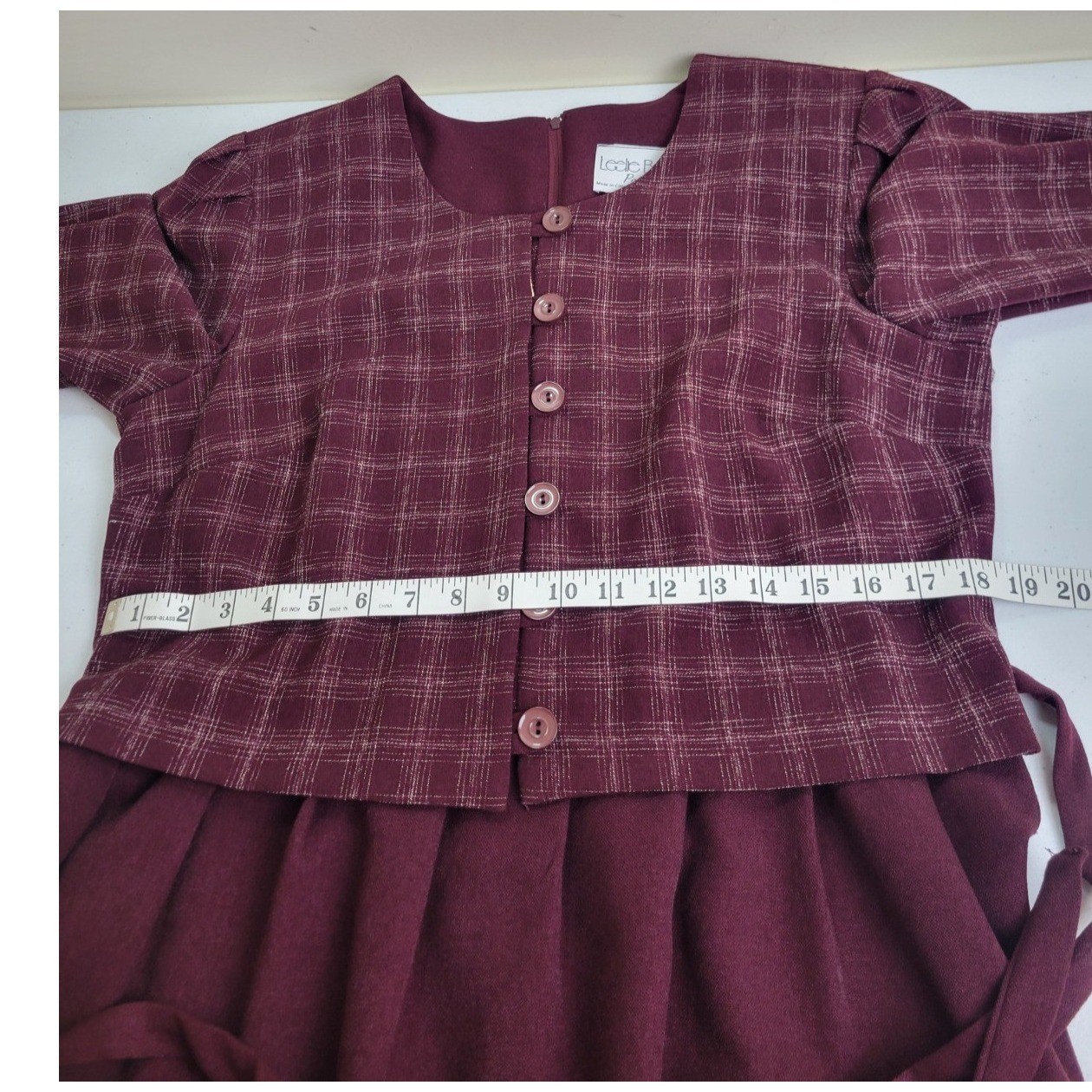 NOS Leslie Belle Dress Vintage 90s Plaid Bodice Midi Career Modest Purple 12P