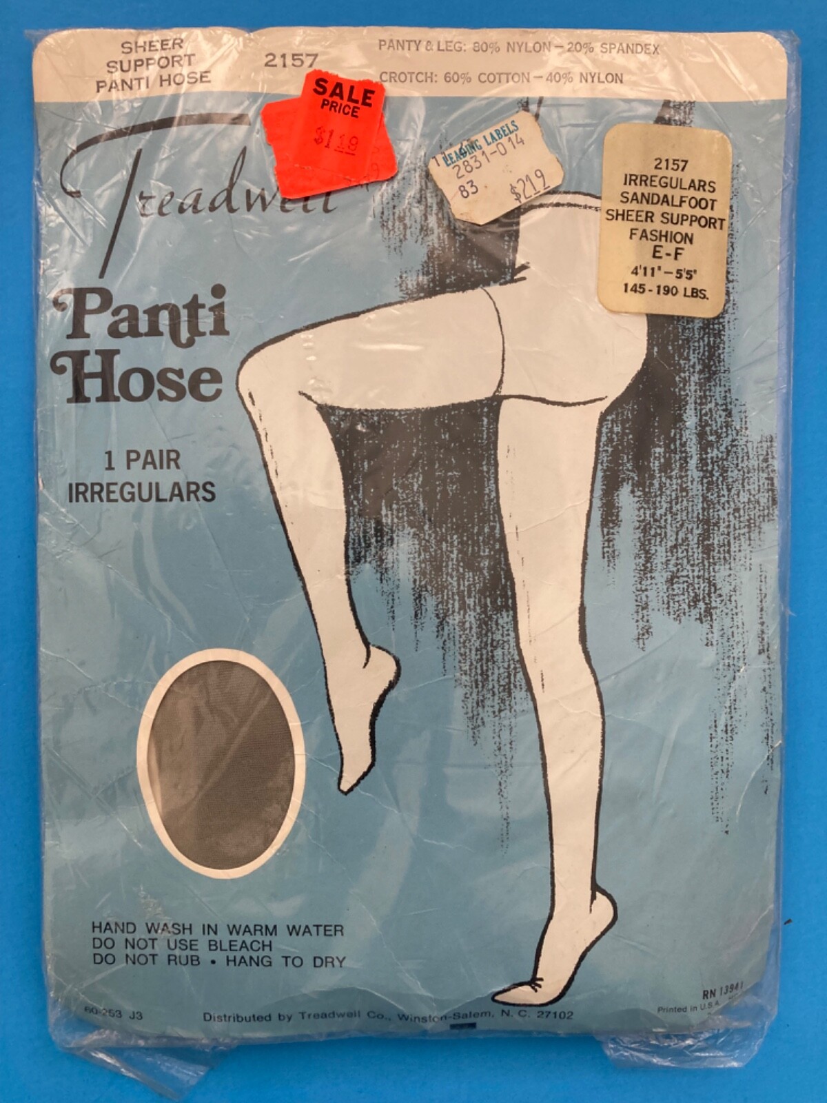 NEW VTG SHEER GRAY TREADWELL PANTI HOSE IRREGULARS SIZE E-F PANTY HOSE LINGERIE