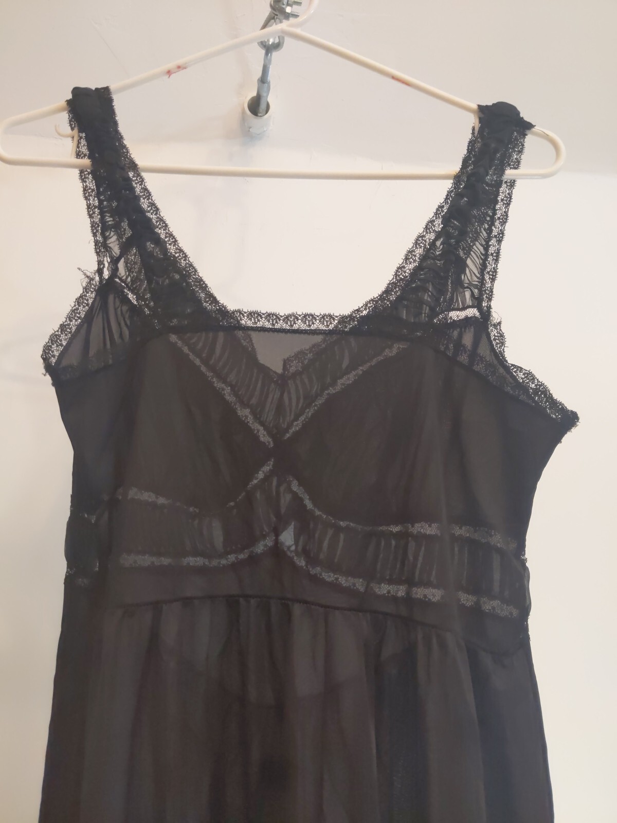 Vtg Gotham Gold Stripe Long Black Nightgown Nylon Tricot