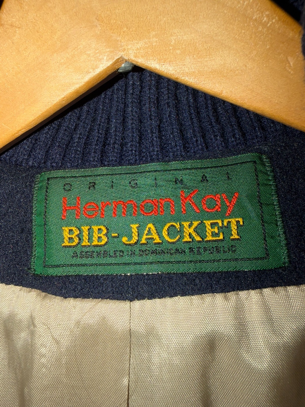 Vintage Herman Kay Original Bib-Jacket Hooded Toggle Coat Oatmeal Beige 80s 90s