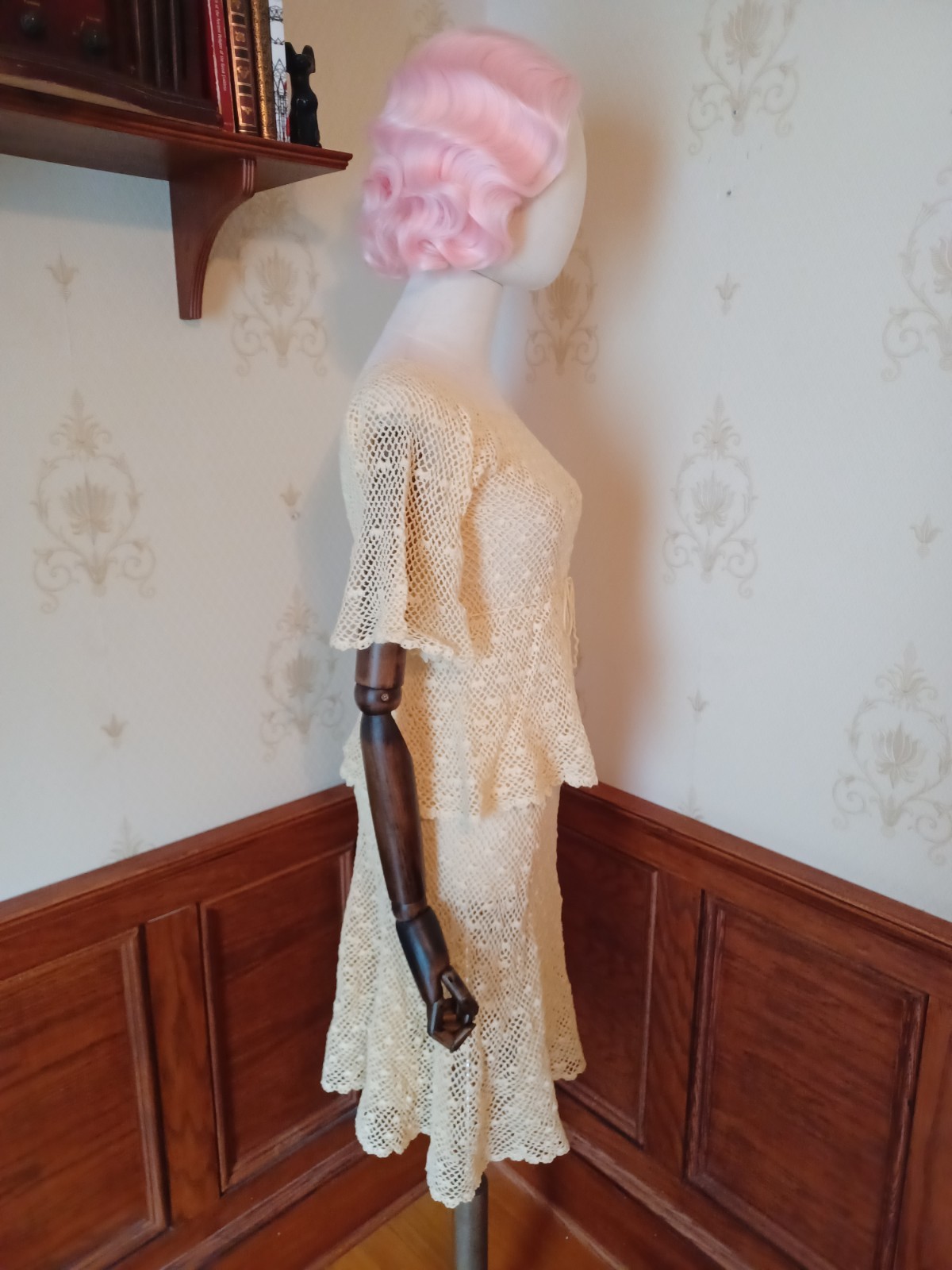 Vintage 1970s Boho/ Hippie/ Beach Wedding Ivory 2-piece Handmade Crochet Dress