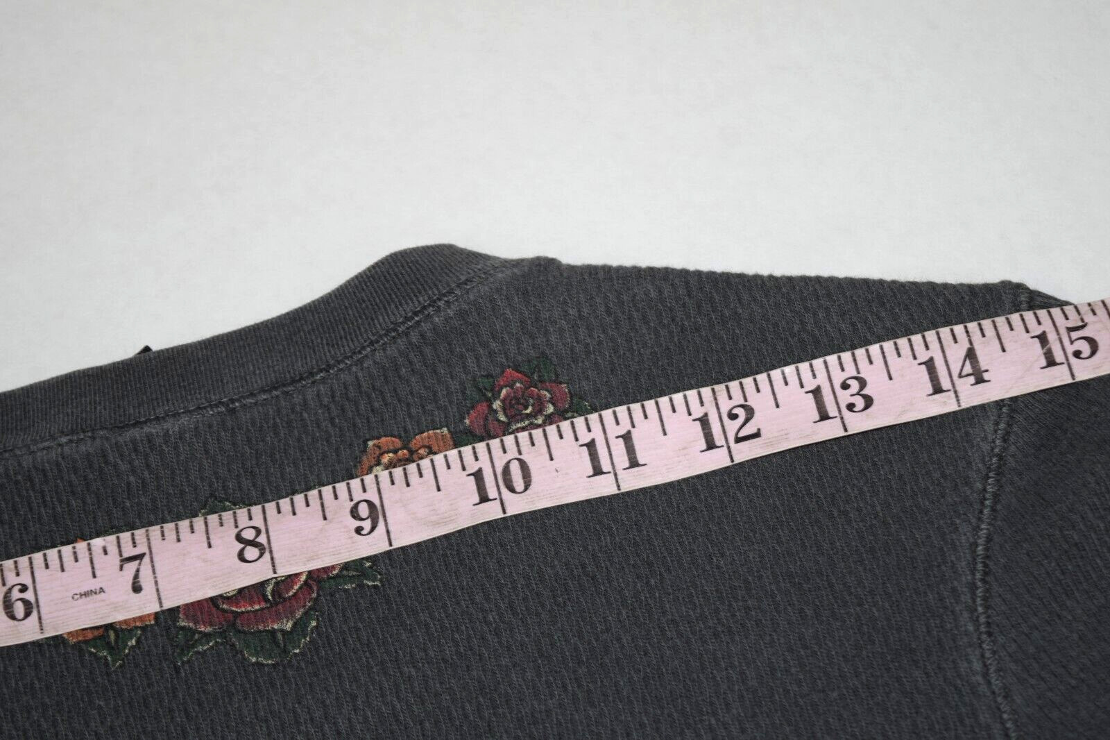 Vintage Thermal T-Shirt Lucky Peace Size S 80s 90s Wildcat & Roses Waffle Weave