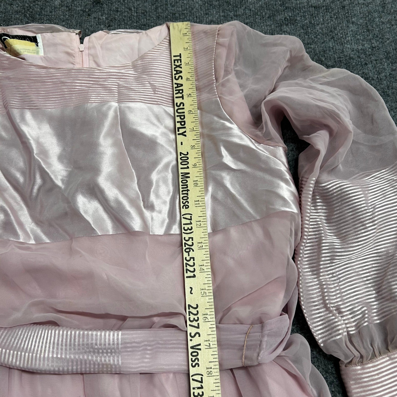 Vintage Dress Womens Size 16 Blush Pink Satin Chiffon Sheer Sleeve Midi Pleated