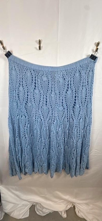 Vtg 90s Brownstone Studio 2pc Cotton Crochet Skirt Cardigan Set Blue Plus Size 2