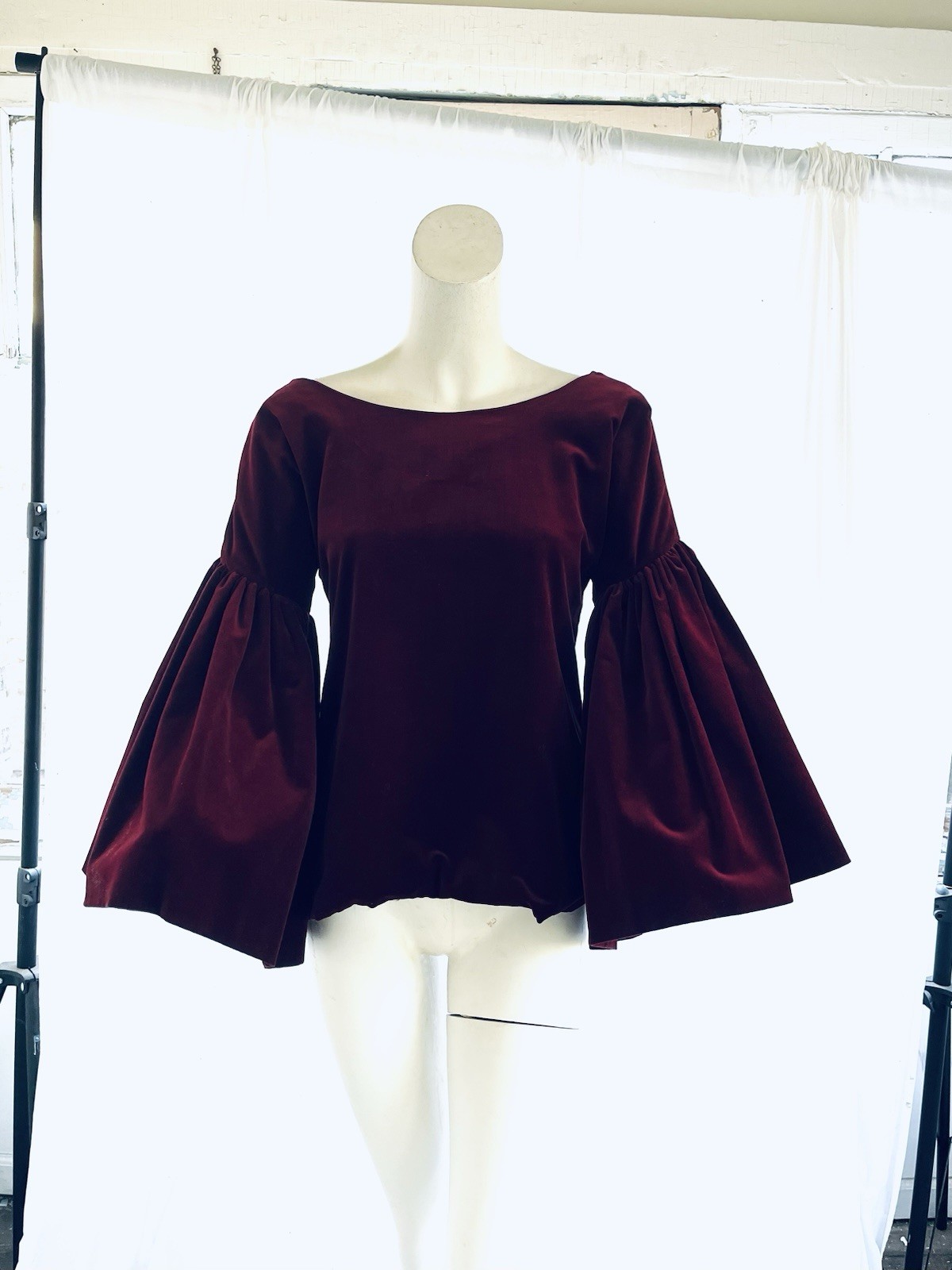 Vintage 1960s Adolfo Velvet Blouse with Huge Bell Sleeves Aretha