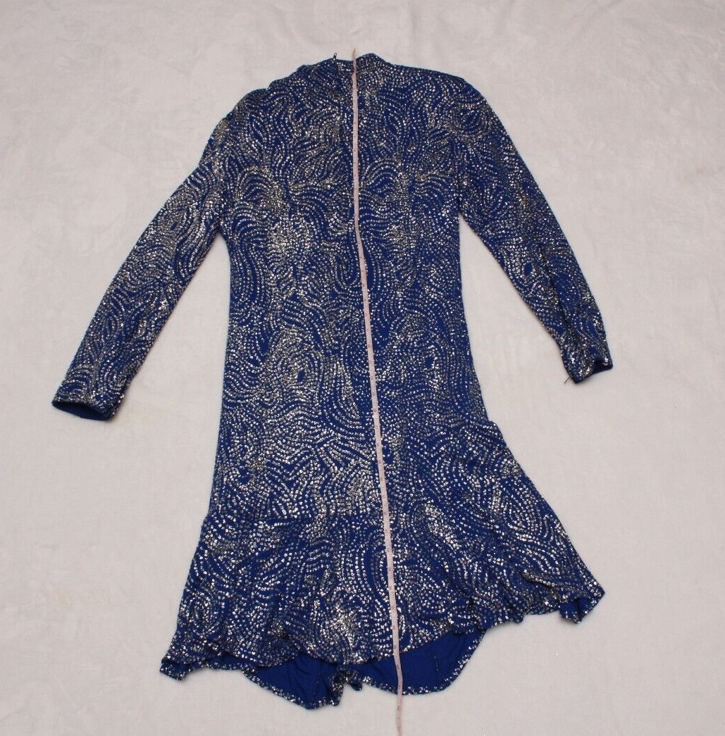 Caroline Charles Vintage Blue Beaded Evening Dress Women’s 6 Hand Embellished