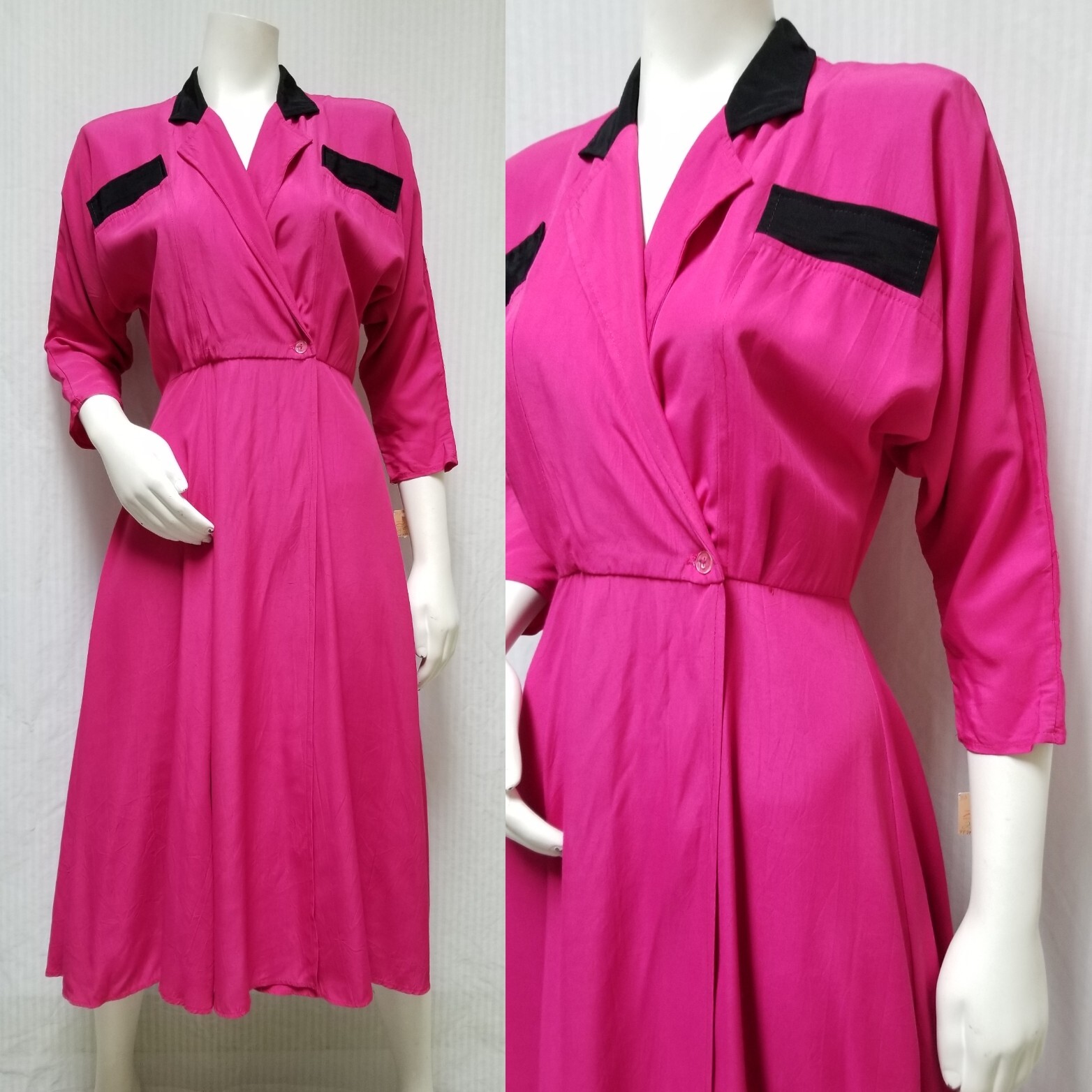 NWT Vintage 1980/90’s DQ FASHIONS Fuschia Pink Wrap Dress – Size XS