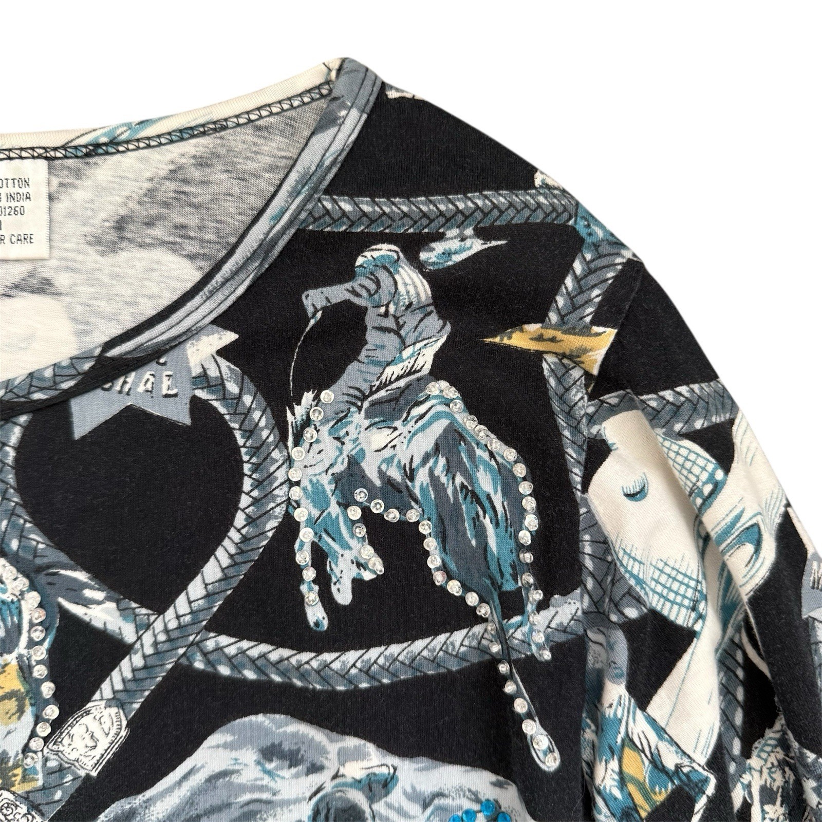 Vintage 90s Western Blouse Womens Medium Equestrian Horse Bit and Bridle Cowgirl