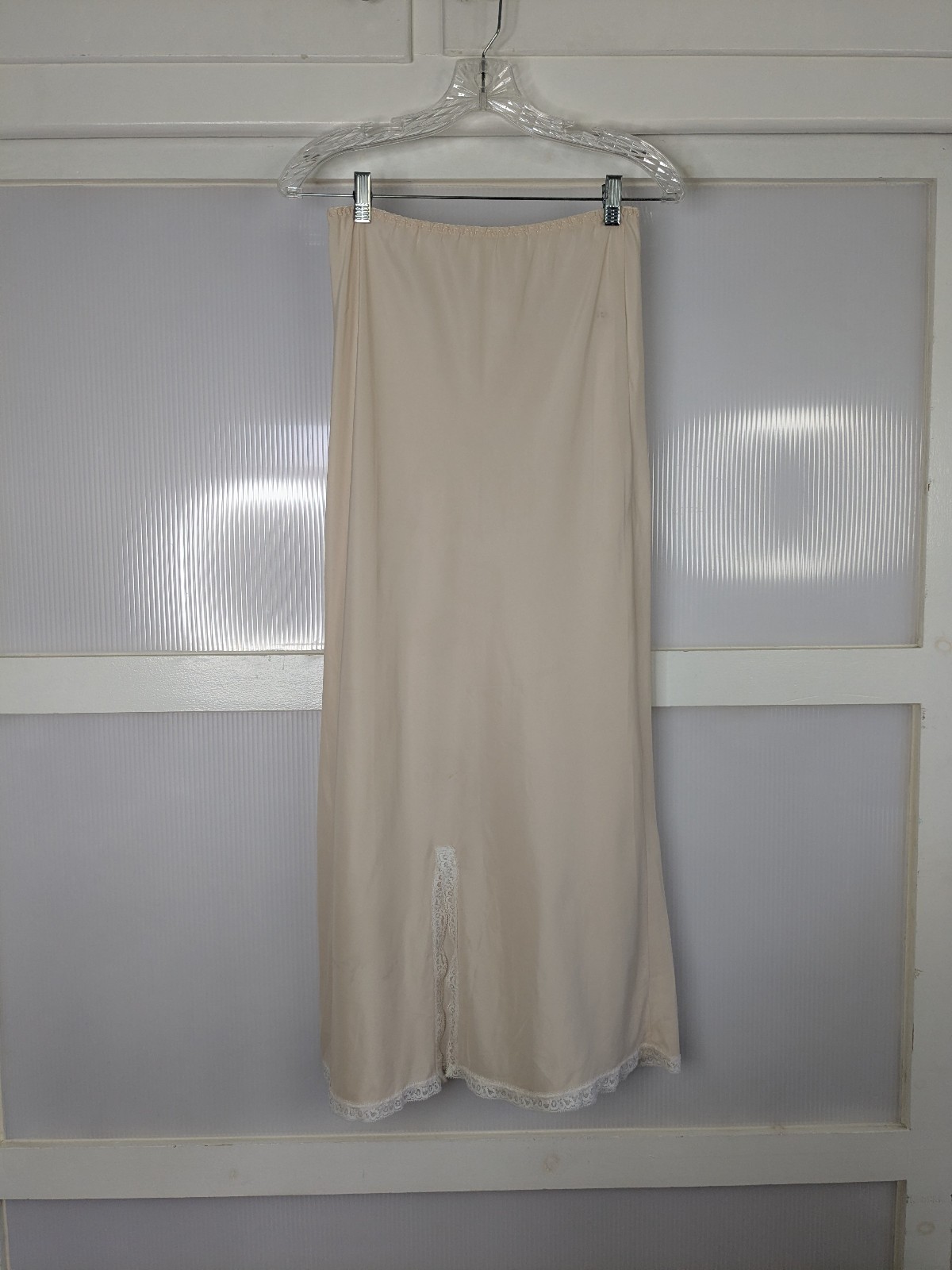 Vintage Farr West Skirt Maxi Half Slip Back Slit Lace Hem Cream White Size XS