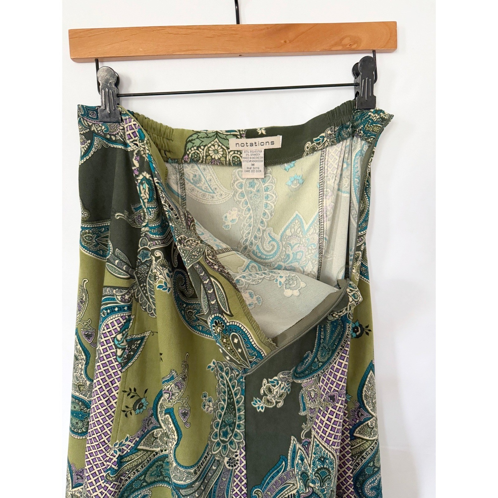Vintage Notations Paisley Women M Green A-Line Maxi Skirt Boho Patchwork 90s Y2K
