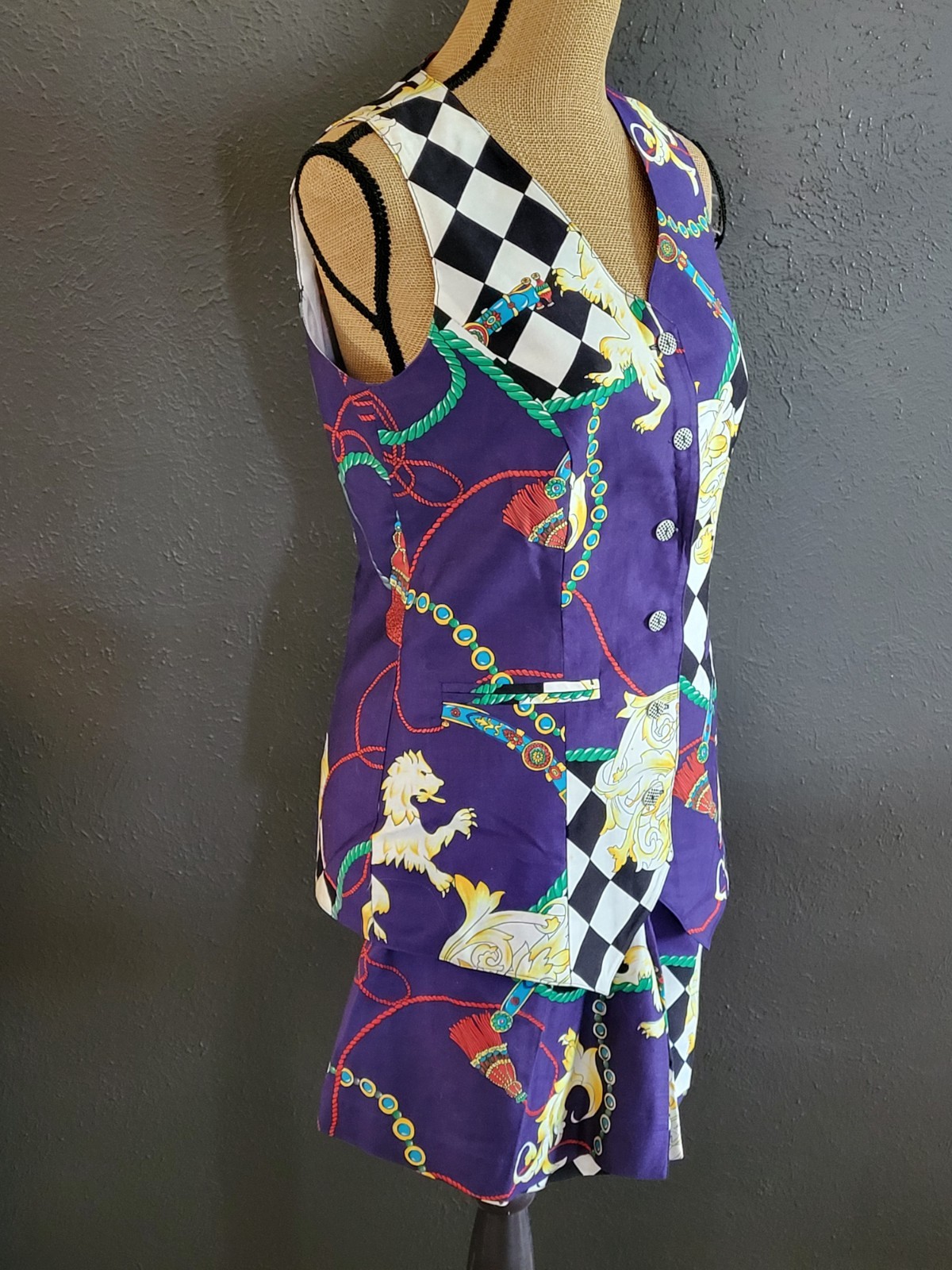 Alexander Campbell Vintage 80s Size 6 Cotton Dress Short Set Purple