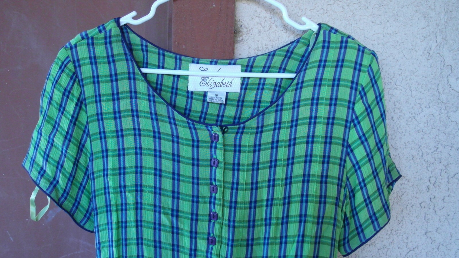 VINTAGE LADIES DRESS BLUE AND GREEN PLAID SARAH ELIZABETH SIZE 10
