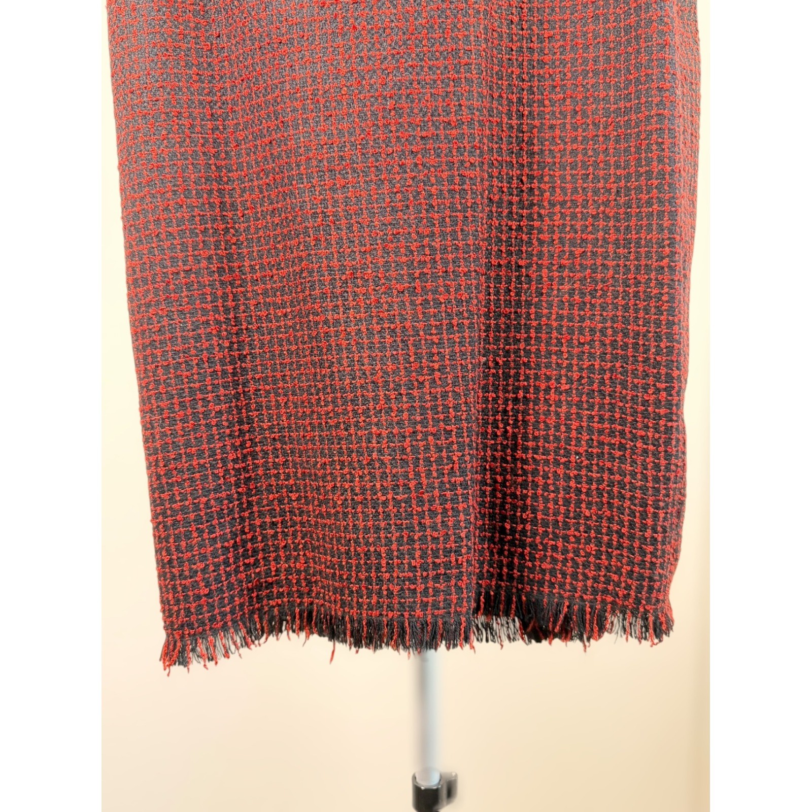 Lana Lee Canada Vintage Red Black Textured Fringe Blazer Skirt Suit Set Size 6