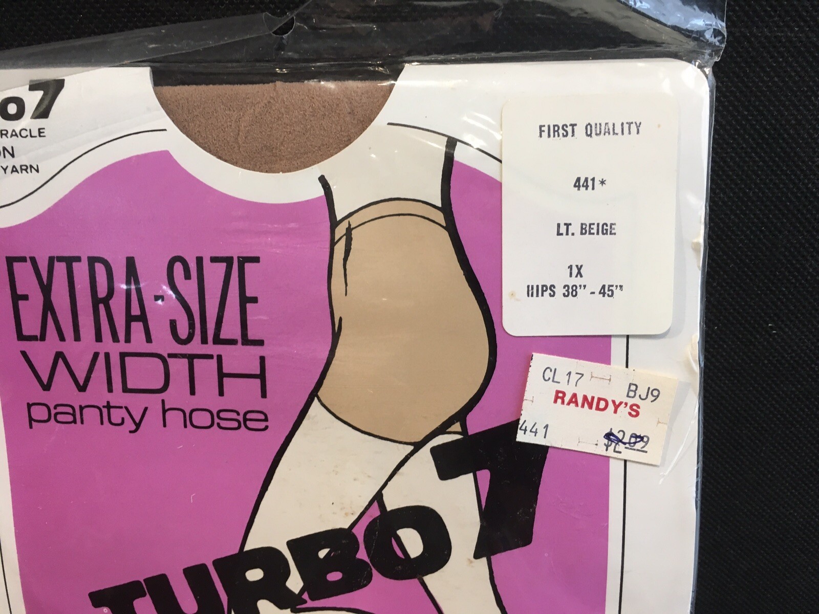 1970’s Marathon Trubo 7 Panty Hose Nylons 1X 38-45″ Hip Beige Extra-Size Width