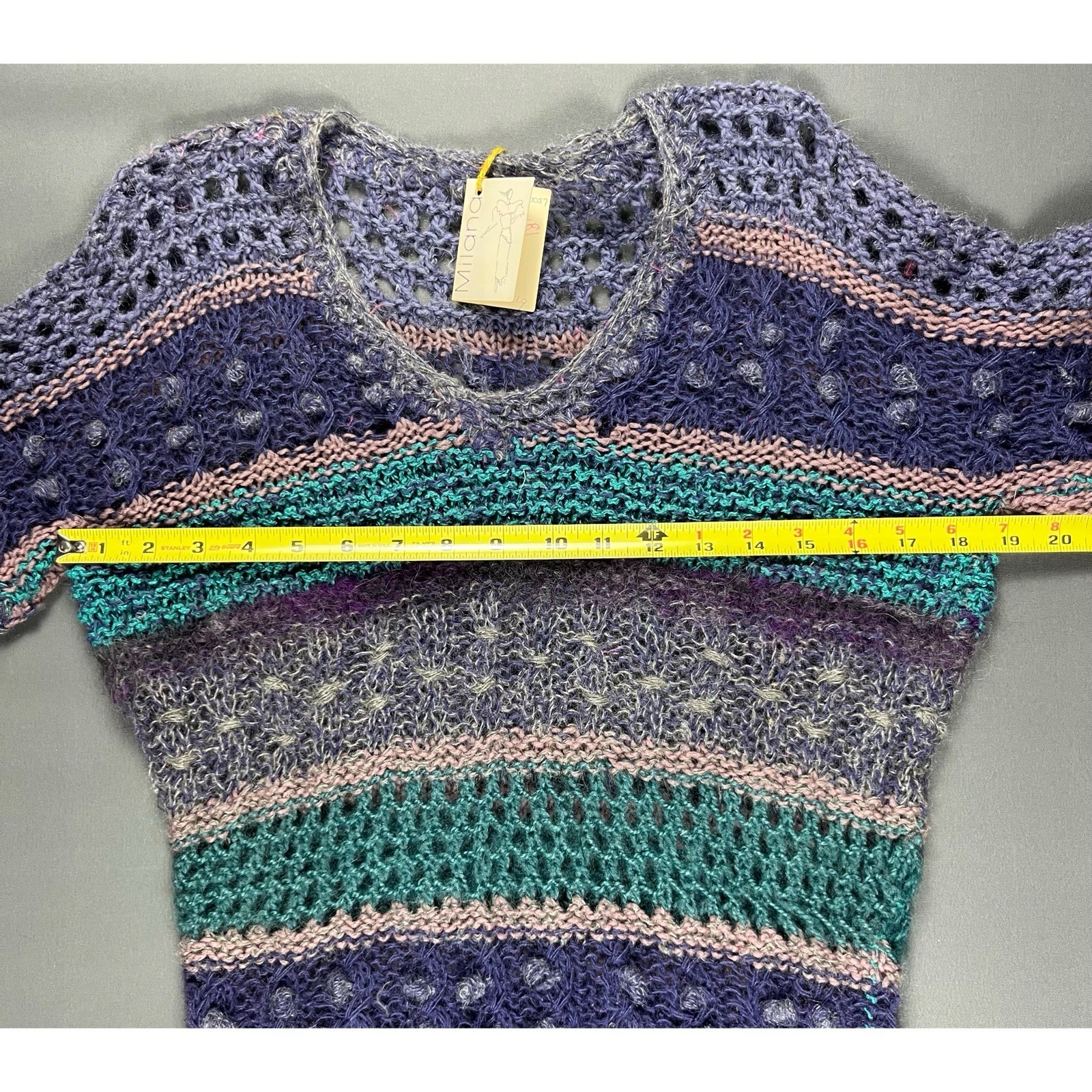 Vintage 80s Milana Hand Knit Wool Top Women’s Medium Short Sleeve New