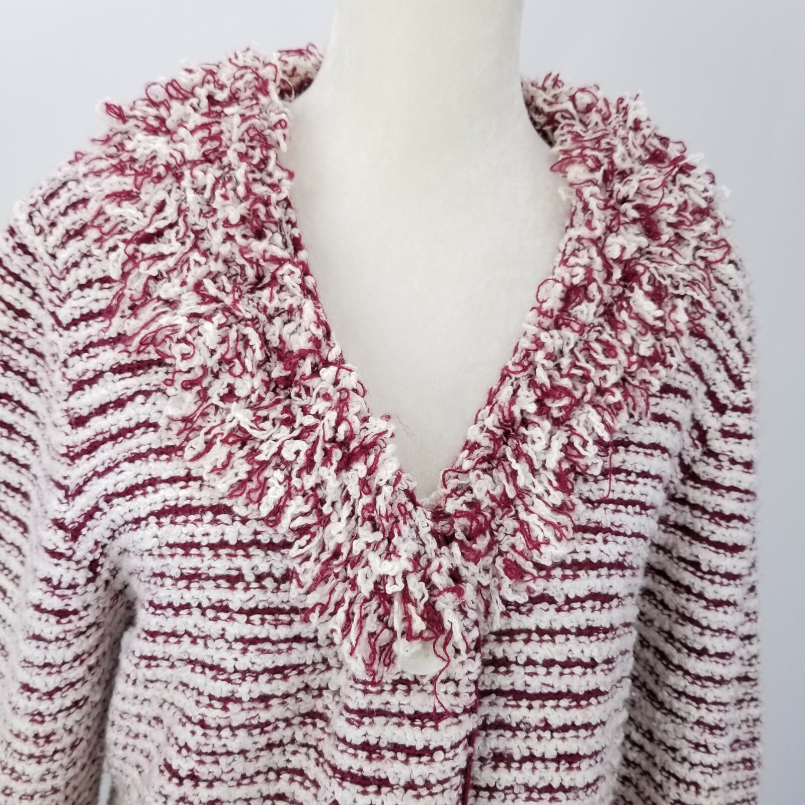 Vintage 80s Side Effects Womens Large Acrylic Fringe Boucle Sweater Cardigan Top