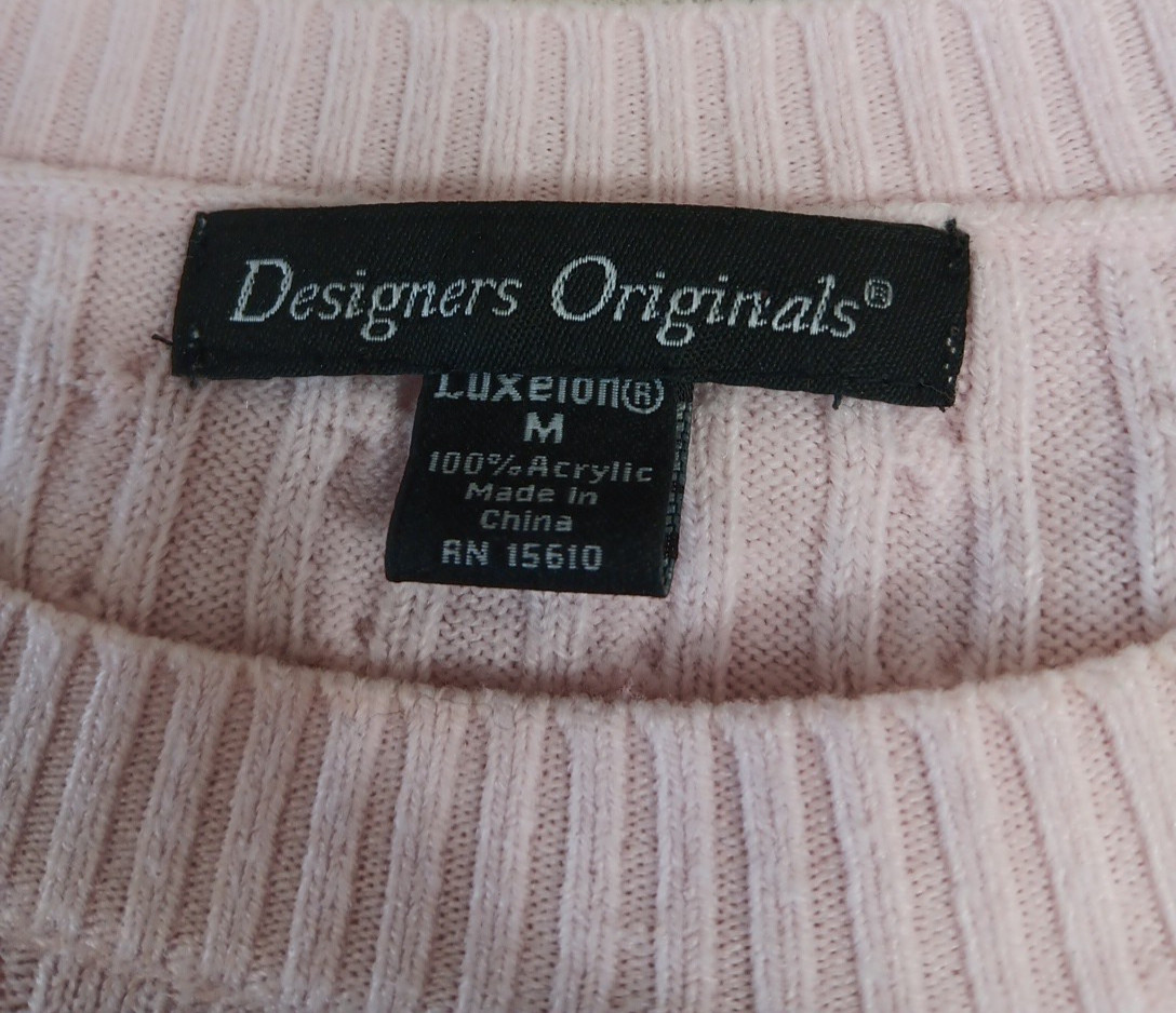 Vintage Designers Originals Luxelon Sweater Top Soft Pink Pullover Womens Sz M