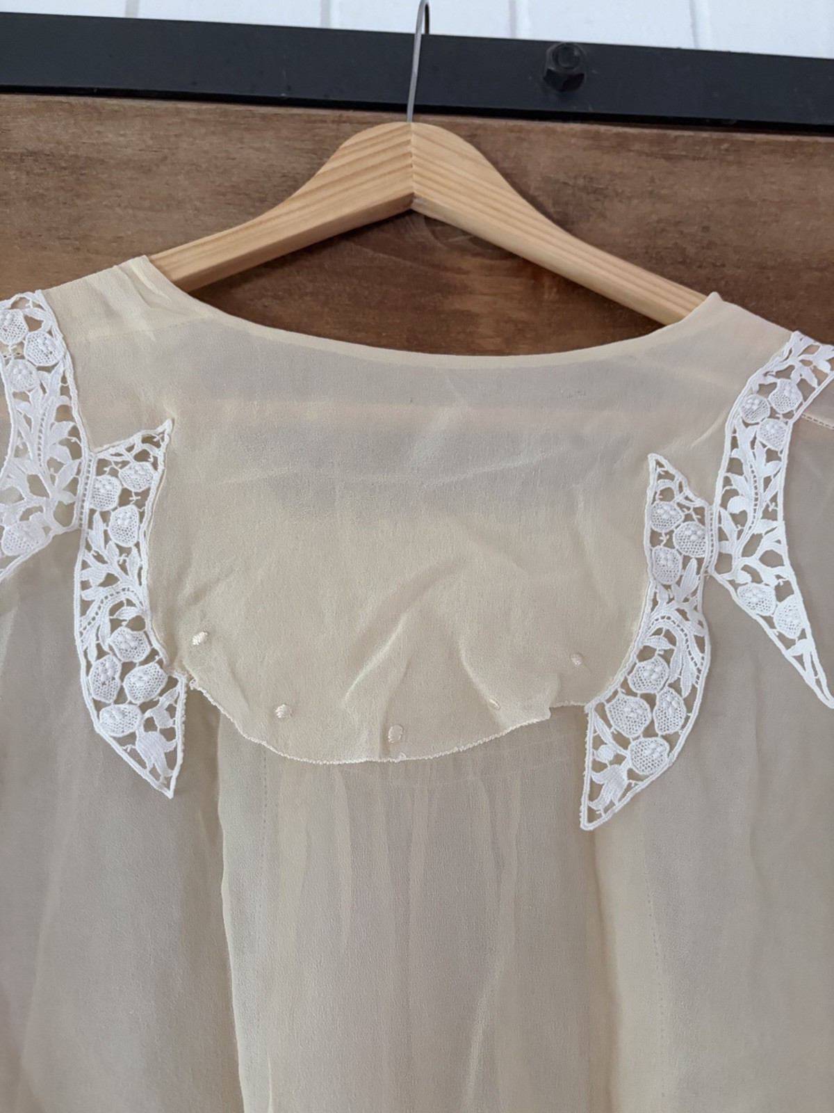 Antique 1920s Sheer Bed Jacket Boudoir Blouse Lace Embroidery Ivory Lingerie