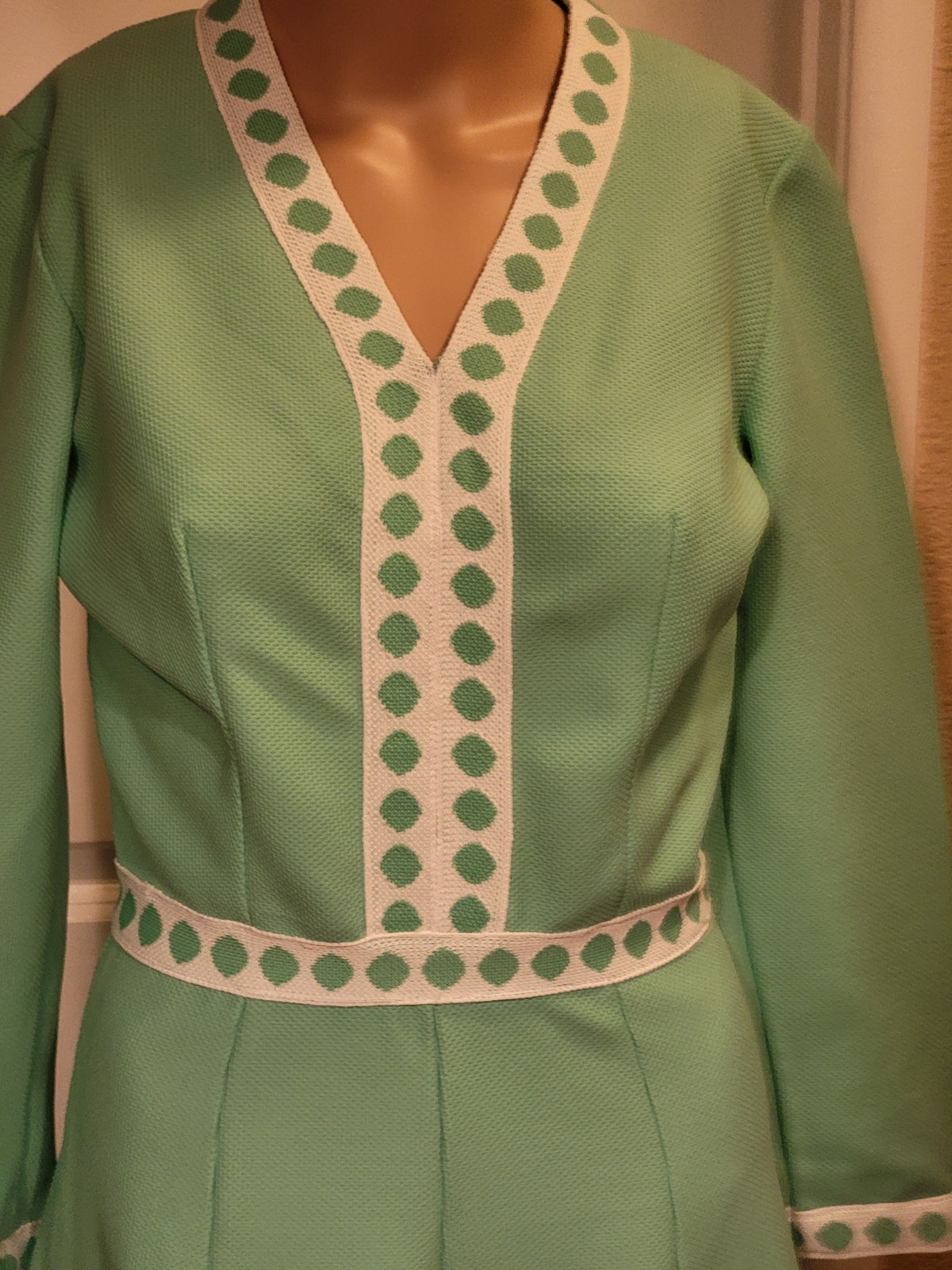 VTG 70s Shady Lane Jonathan Logan Green Mod Knit Maxi Dress