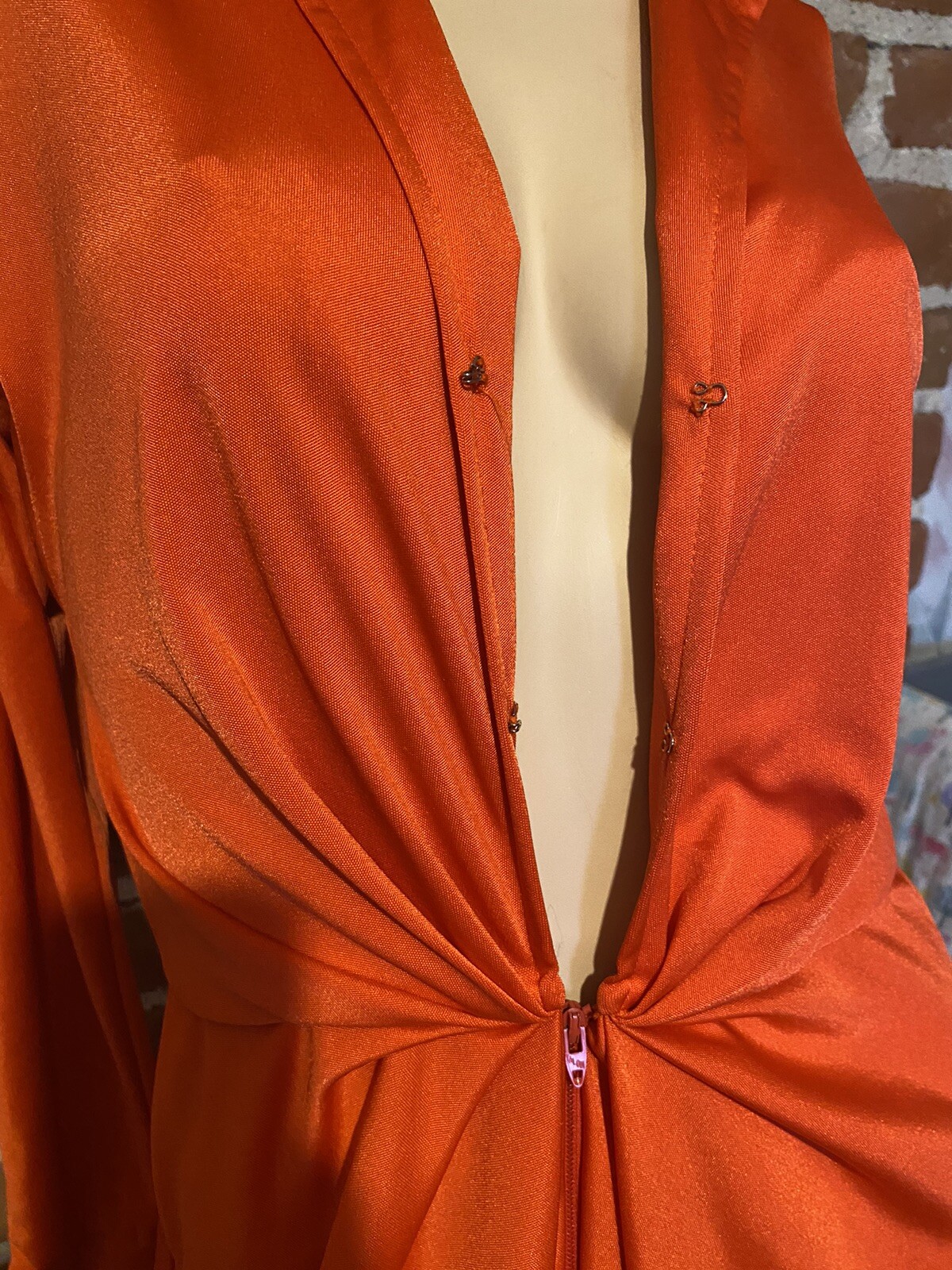 Halston IV Vintage 70s Women’s Dorian Caftan Maxi Dress Orange Red O/S Deep V