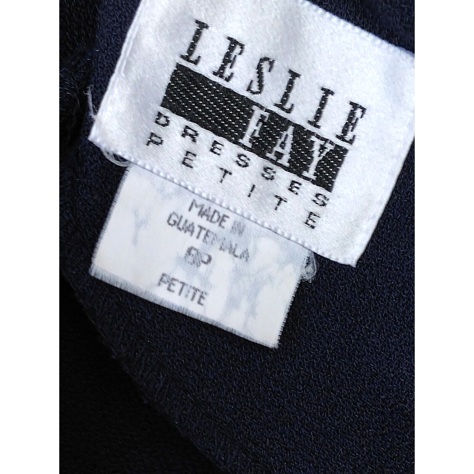 Vintage Leslie Fay Dress Petite 8P Solid Navy Blue Belted 1980s Shoulder Pads