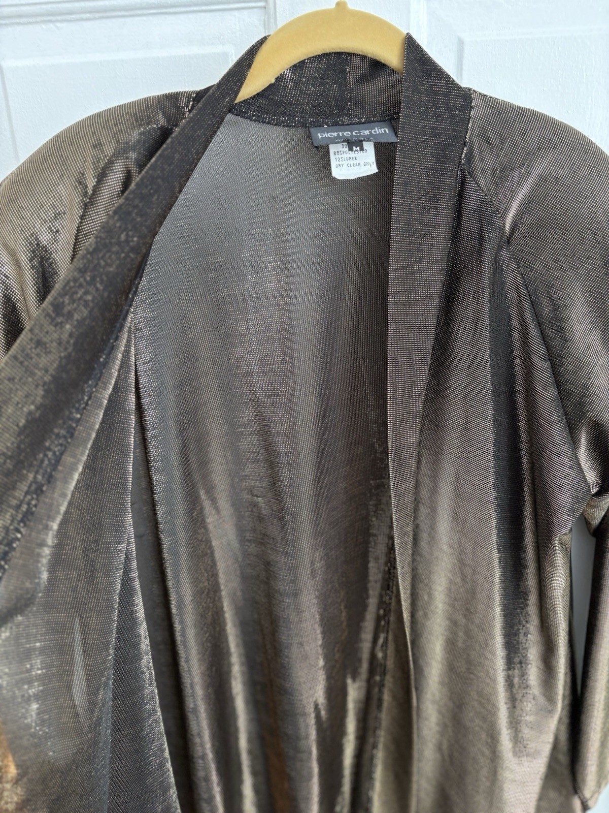 Pierre Cardin Vintage Metallic Gold Lurex Open Front Cardigan Duster Womens M