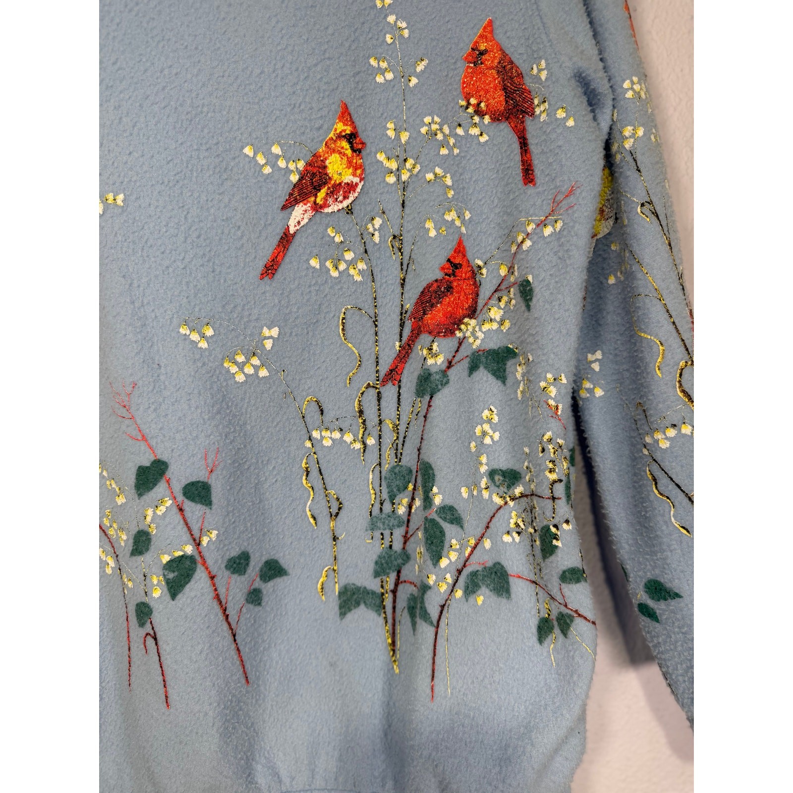 Vintage Tudor Court Fleece Womens Cardinal Bird Blue S Cottagecore Nature Granny