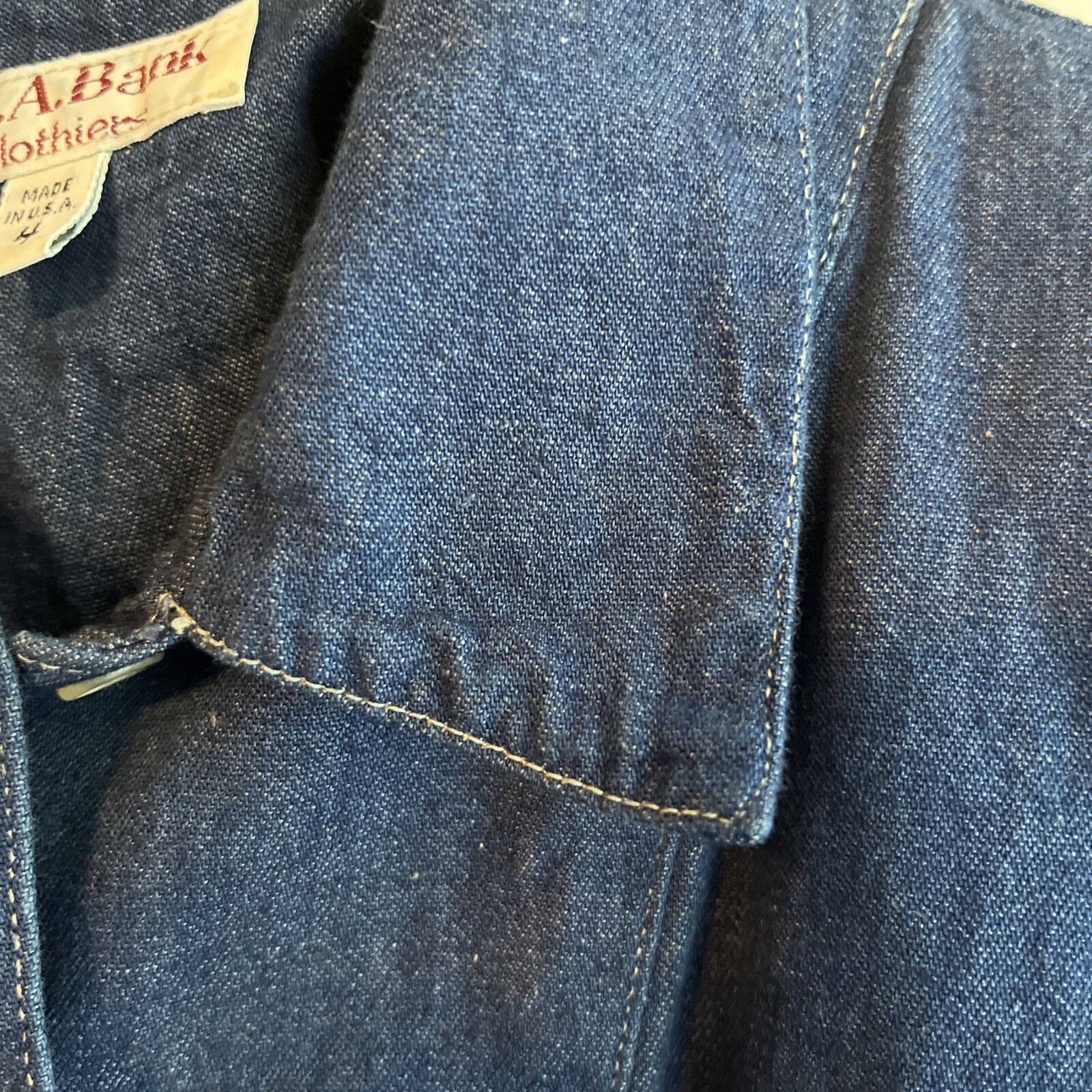 VTG Jos A Bank Shirt Dress Blue 1980s Size 4 Shoulder Pads Denim USA