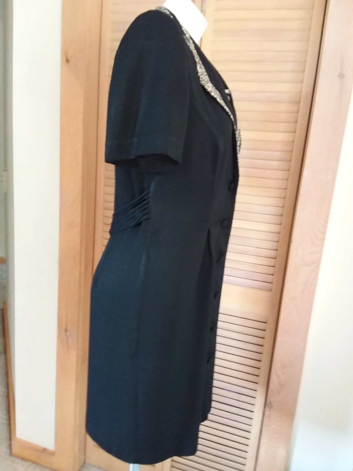 VINTAGE DRESS BUTTON-UP S.L. FASHIONS Size 12P (see measurements) Leopard Trim