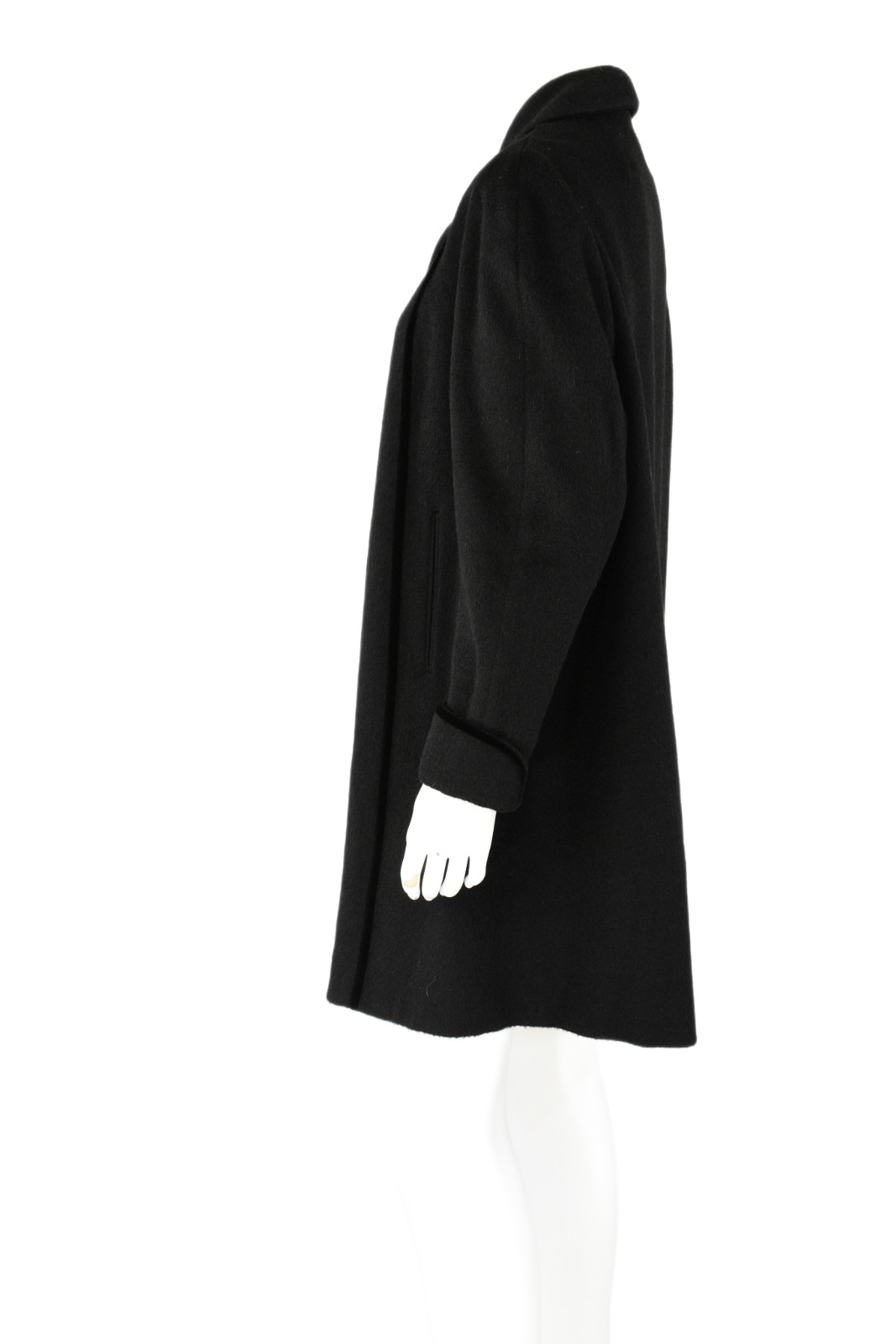 50s Vintage Womens S/M Black Wool Dress Coat Velvet Trim Fairmont Fashions