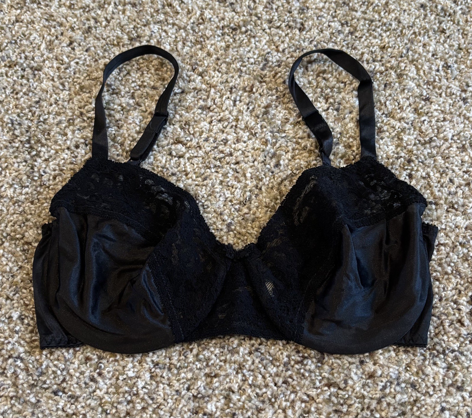Vintage Christian Dior Intimates Bra Size 32D Black Satin & Lace Underwire