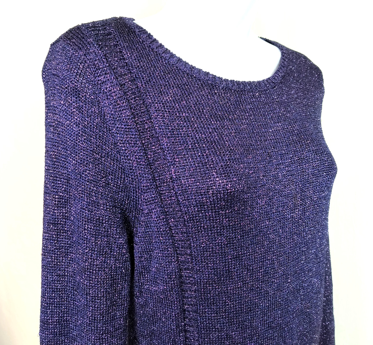 VTG CHICO’S PURPLE STRETCH TOP WITH SILVER METALLIC SPARKLING THREAD SIZE 1