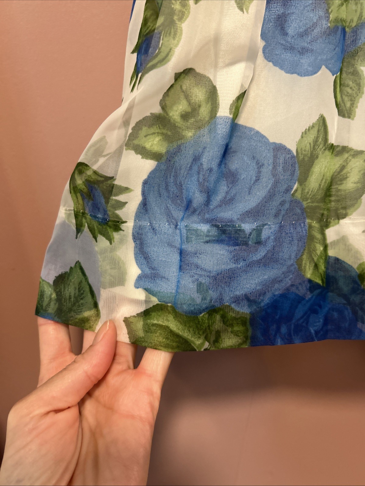 Vintage Blue Rose Print 1950’s Dress M 6 8 Sundress Party pinup Boat Neck ILGWU