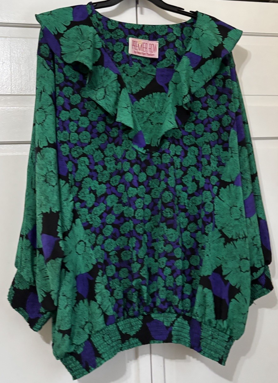 Vintage PREMIER ROW by MARILYN THELEN Purple & Green Ruffle blouse/top, Size 4X