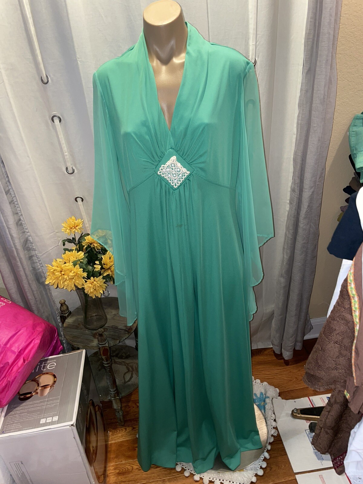 VTG JC Penney’s Fashions Dress Formal Gown Chiffon angel Sleeves Prom Sz M