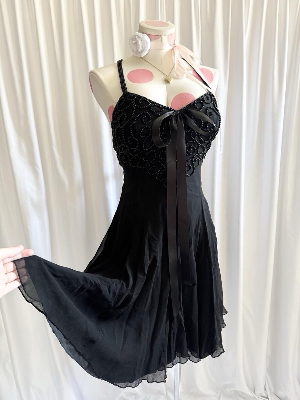 Vintage Y2K Black Fairy Beaded Ruffle Mesh Princess Formal Gown Mini Dress