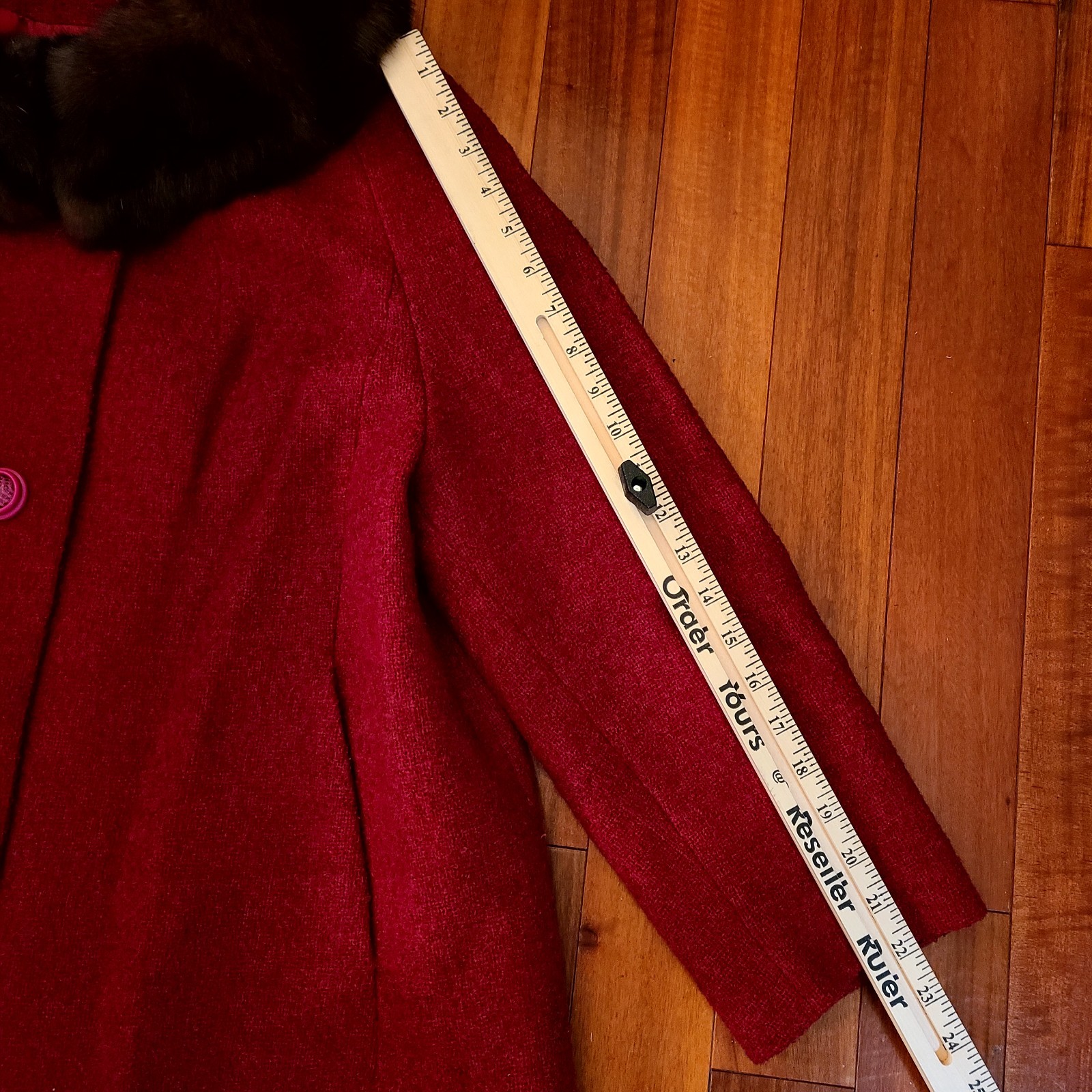 Vintage 50s Shagmoor Red/Burgundy Long Mink Fur Collar Coat Dress Jacket Women