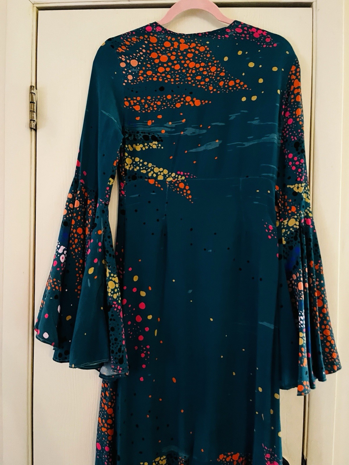 VTG Handmade Silk 70s Bohemian Festival Fairycore Maxi Bell Sleeve Dress