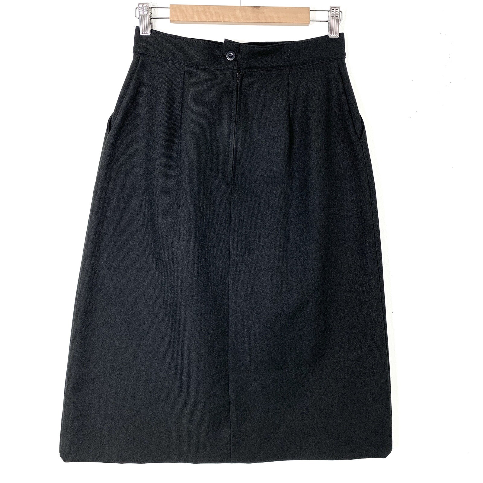 Vintage Skirt 12 High Waisted Knee Length Fitted Black Pockets FLAW JCPenney VTG