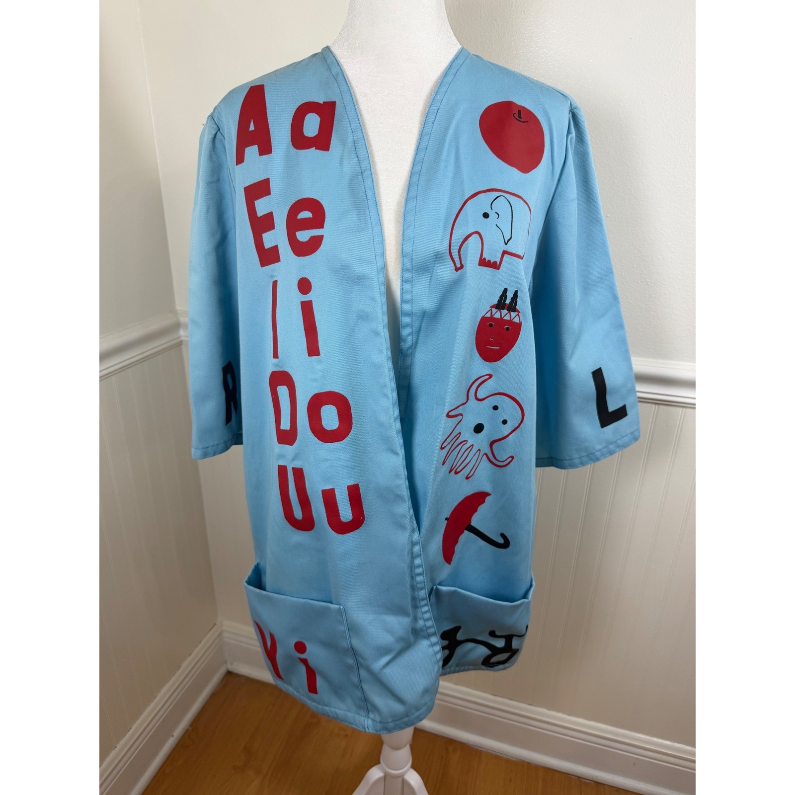 Bettye Burns Teacher Smock Women Size S/M Blue Vintage Short Vowel Educational