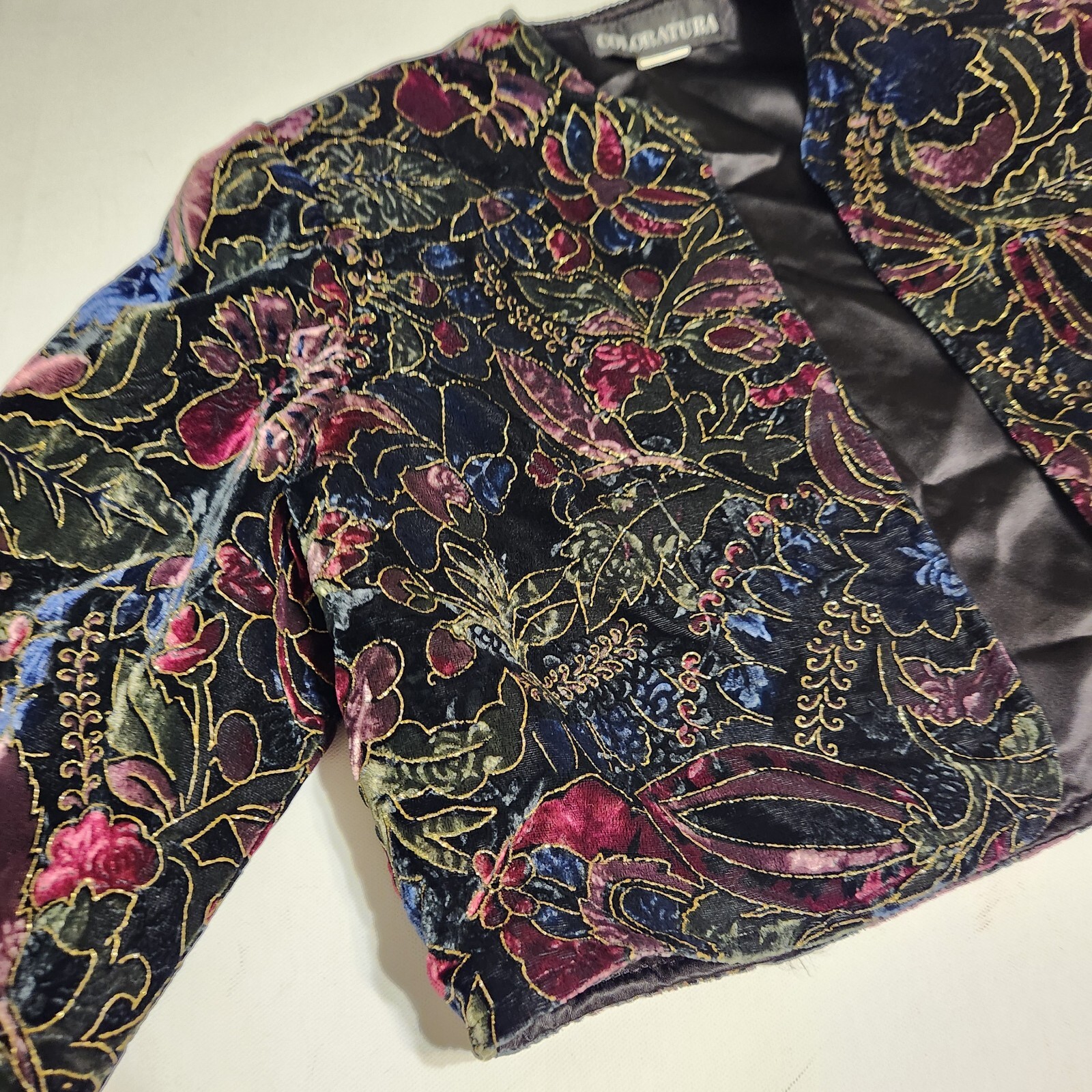 Vintage Coloratura wool Blend Velvet Bolero Crop Open Front Jacket Top