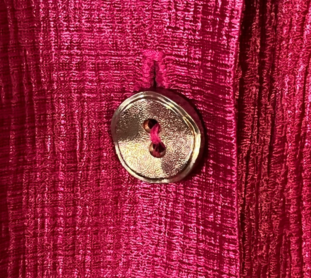 Vintage 1990s Joanna Crinkle Blouse in Raspberry, Gold Buttons, XL