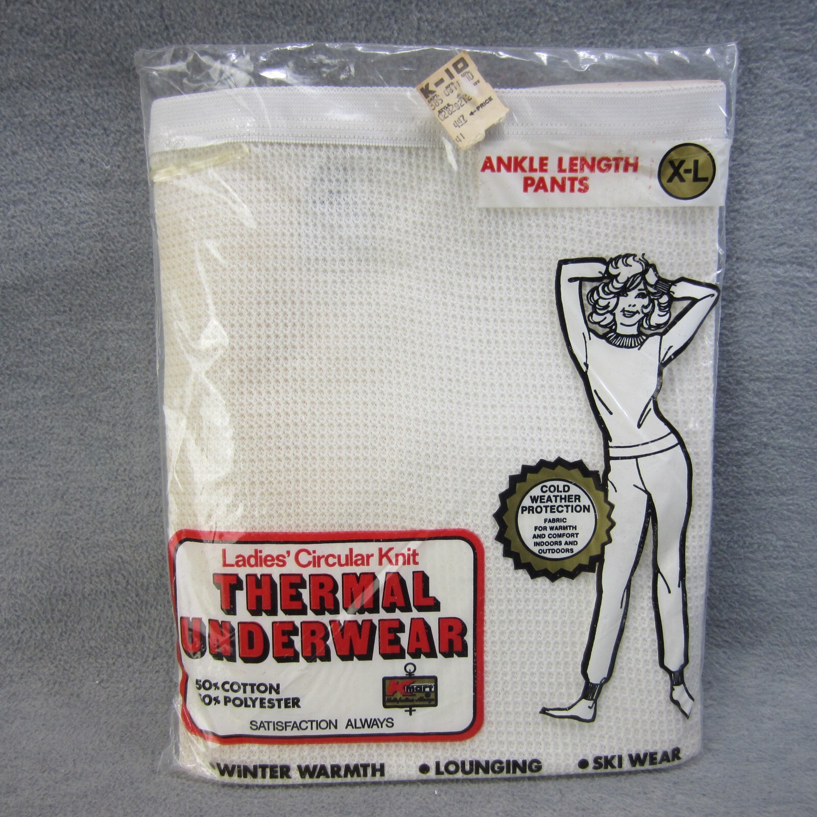 Vintage Kmart Circular Knit Thermal Underwear Womens XL White Ski Wear USA