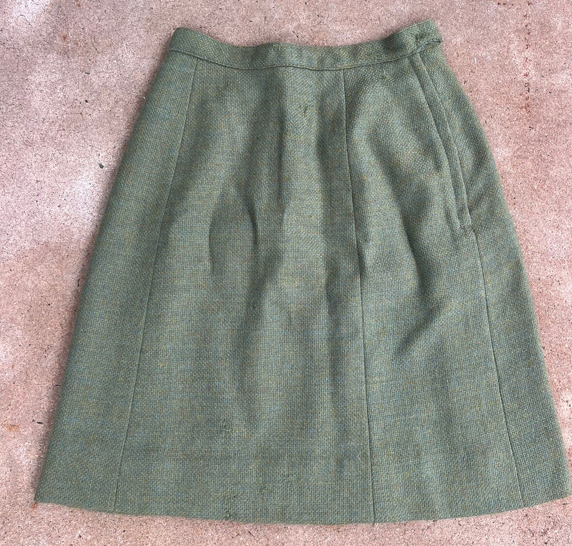 Vintage 1960s/1970s Green And Blue Wool Blend Mini Skirt XS Preppy Mod Tailored